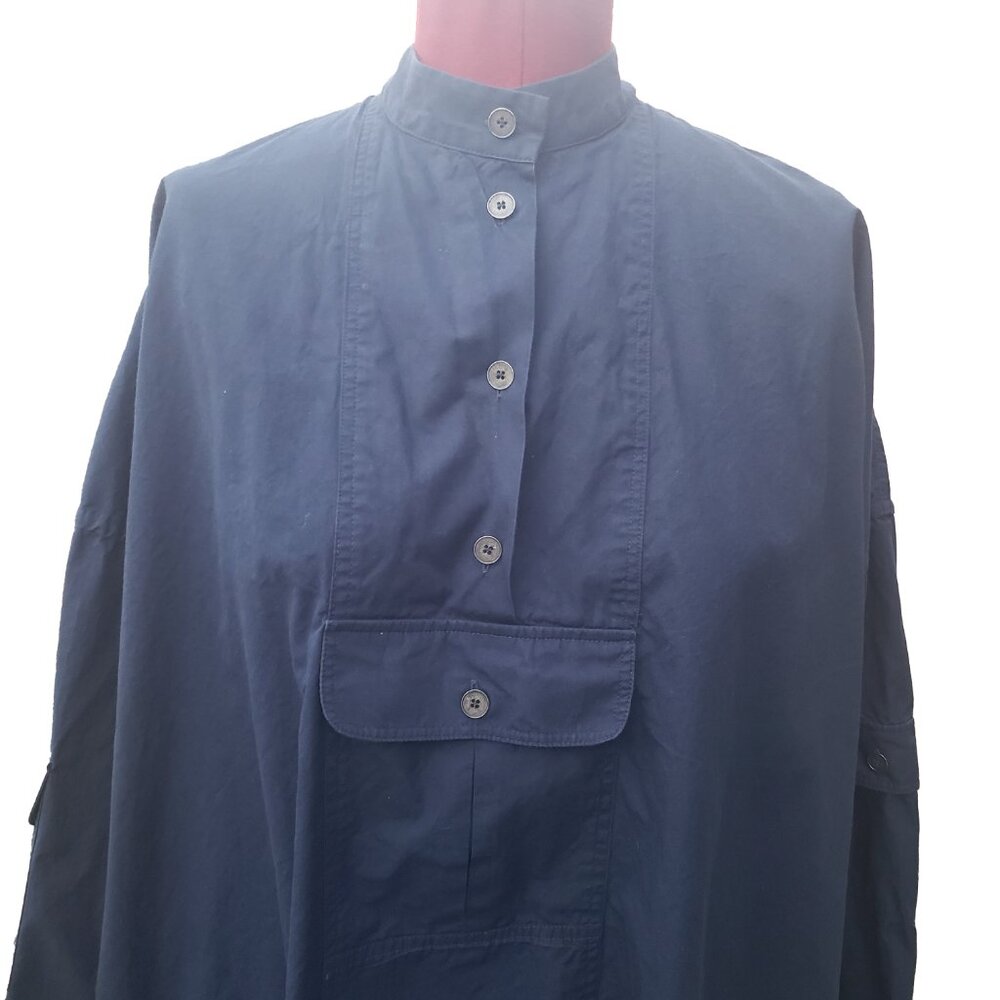 Nehera Shirt Dress 8 Navy Band Collar Long Sleeve Pockets Popover Tunic - Picture 2 of 12